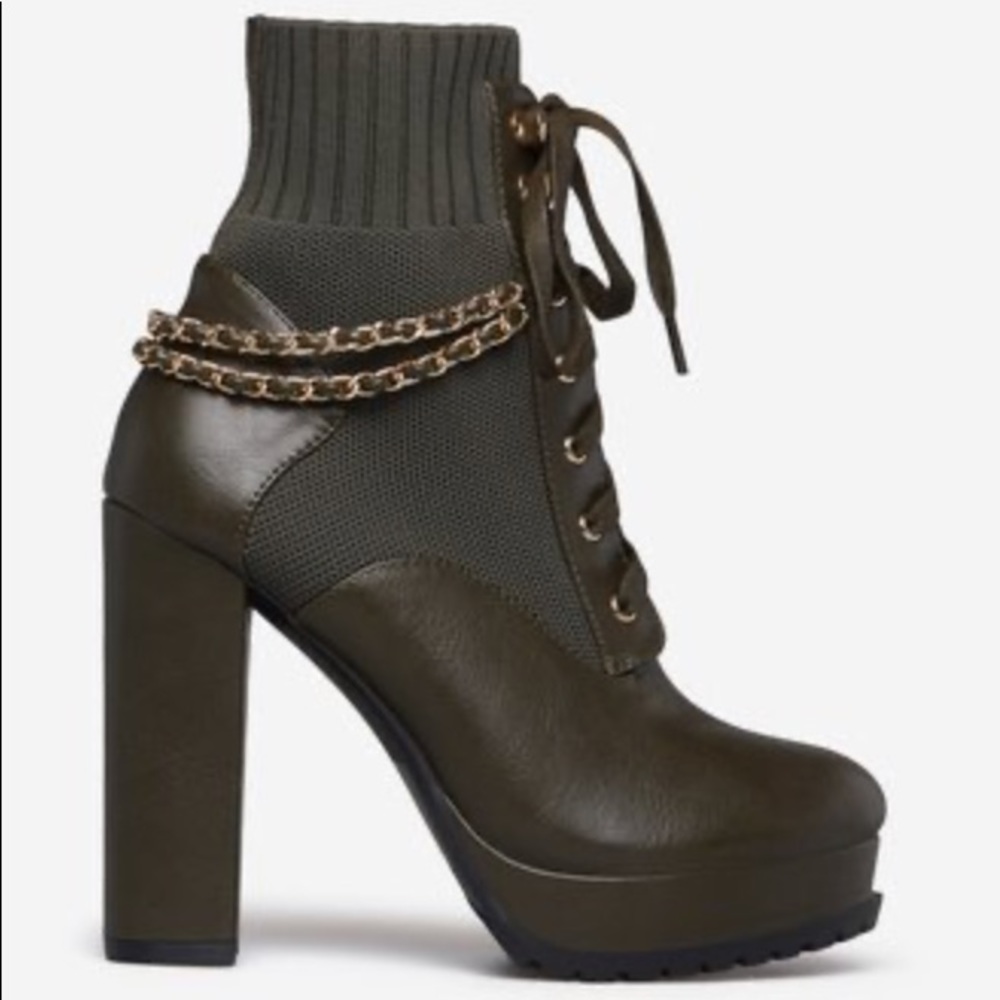 Shoedazzle Army Green Block Heel Bootie